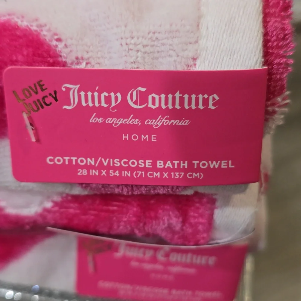 Juicy Couture Home Pink Wavy Stripe Oversized Plush Bath & Hand Towels